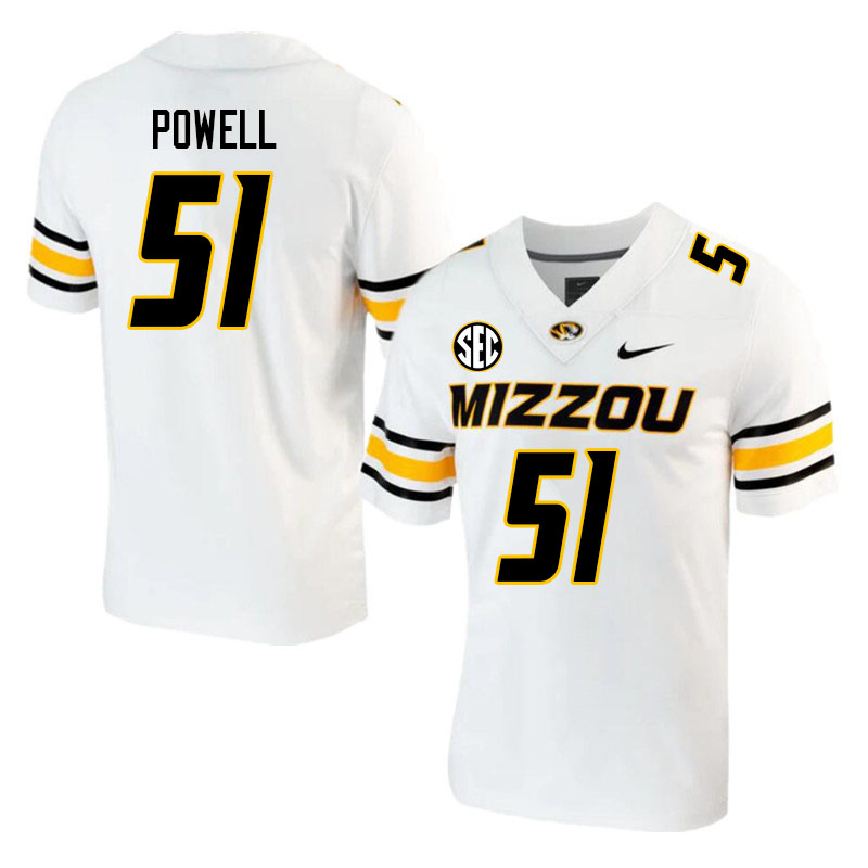 Youth #51 Zeke Powell Missouri Tigers College 2023 Football Stitched Jerseys Sale-White